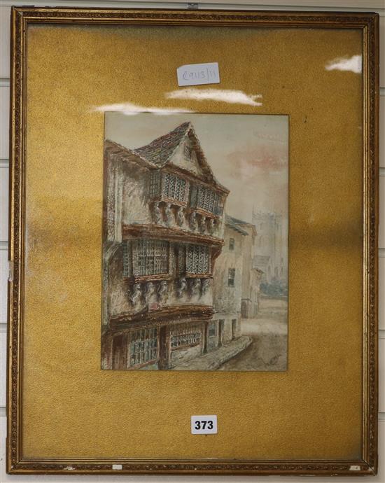 E.T.B. Hope, watercolour, 17th century cottage, 31 x 23cm